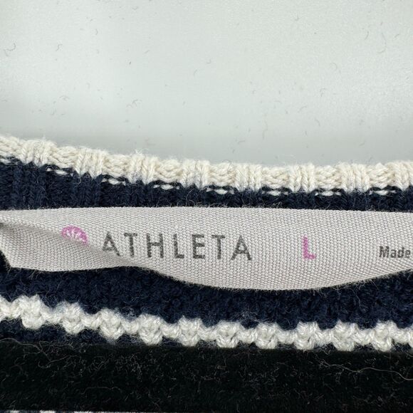 ATHLETA Kennewick Blue White Striped Merino Wool Side Slit Sweater Size L - Picture 6 of 7